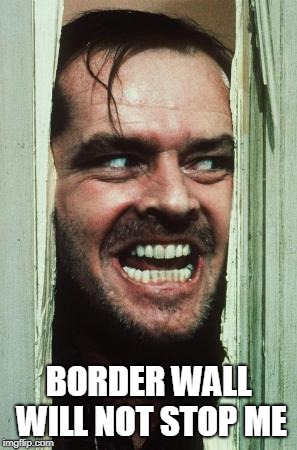 Here's Johnny | BORDER WALL WILL NOT STOP ME | image tagged in memes,heres johnny | made w/ Imgflip meme maker