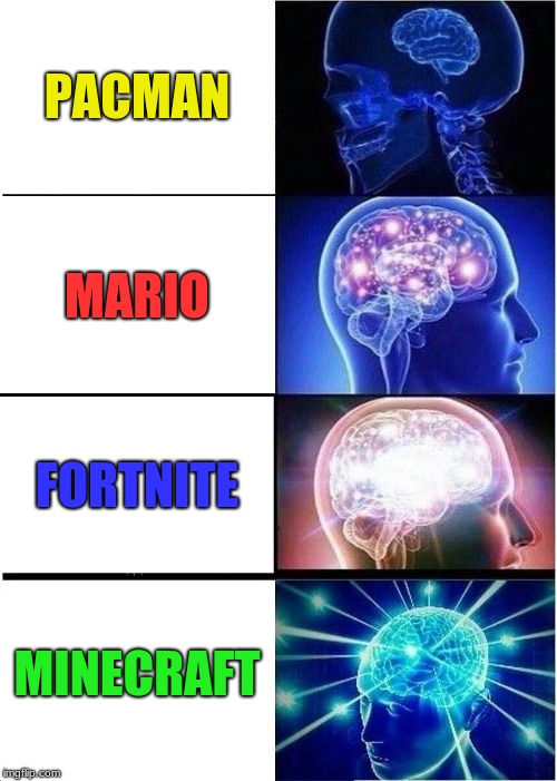 Expanding Brain | PACMAN; MARIO; FORTNITE; MINECRAFT | image tagged in memes,expanding brain | made w/ Imgflip meme maker
