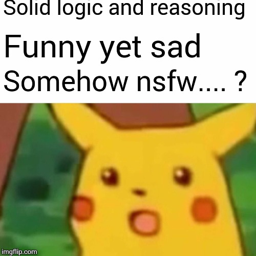 Surprised Pikachu Meme | Solid logic and reasoning Funny yet sad Somehow nsfw.... ? | image tagged in memes,surprised pikachu | made w/ Imgflip meme maker