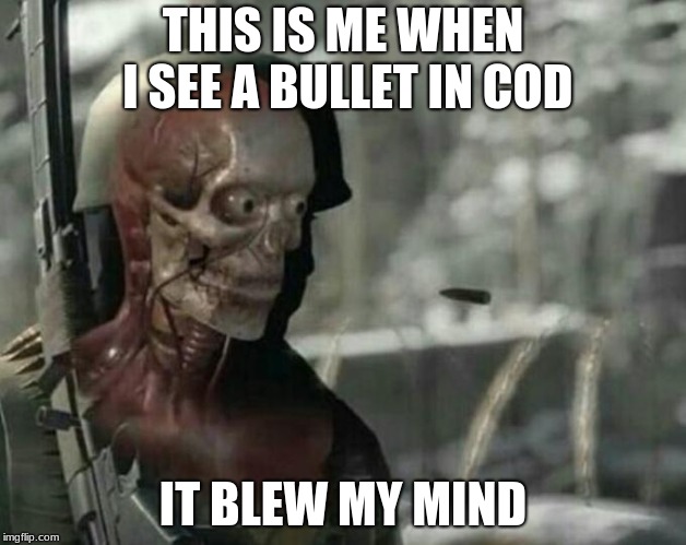 Sniper Elite Headshot | THIS IS ME WHEN I SEE A BULLET IN COD; IT BLEW MY MIND | image tagged in sniper elite headshot | made w/ Imgflip meme maker