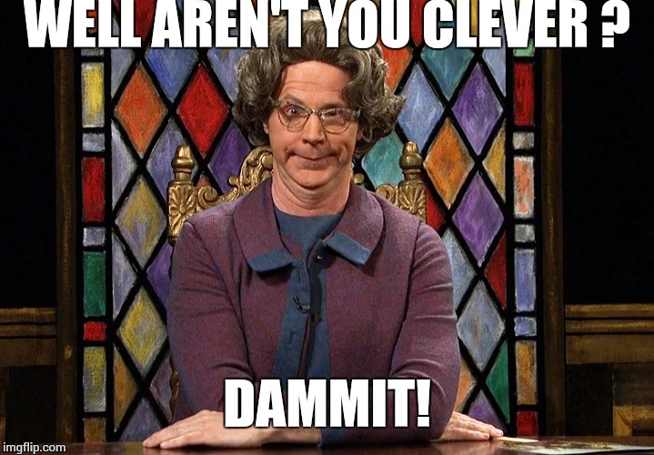 church lady | WELL AREN'T YOU CLEVER ? DAMMIT! | image tagged in church lady | made w/ Imgflip meme maker