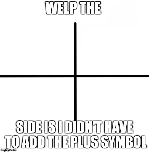 Blank Starter Pack Meme | WELP THE; SIDE IS I DIDN'T HAVE TO ADD THE PLUS SYMBOL | image tagged in memes,blank starter pack | made w/ Imgflip meme maker
