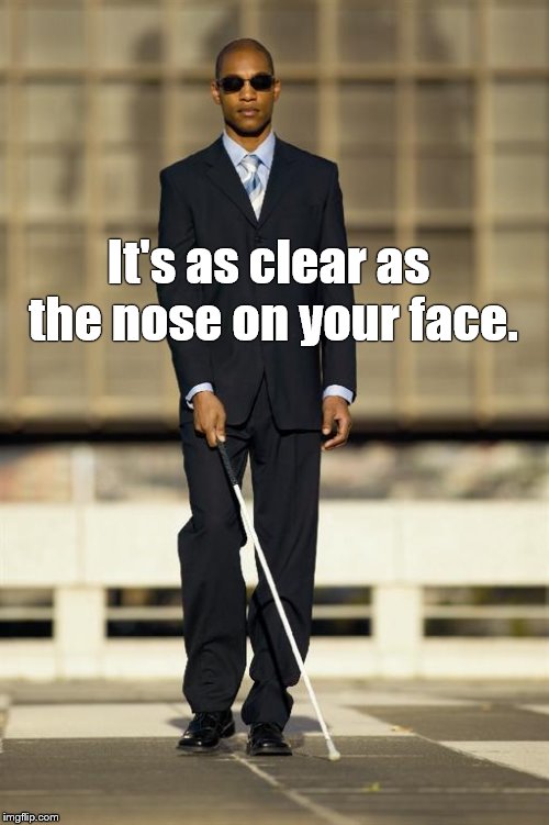 Blindman | It's as clear as the nose on your face. | image tagged in blindman | made w/ Imgflip meme maker