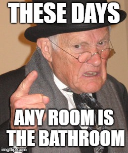 Back In My Day Meme | THESE DAYS ANY ROOM IS THE BATHROOM | image tagged in memes,back in my day | made w/ Imgflip meme maker