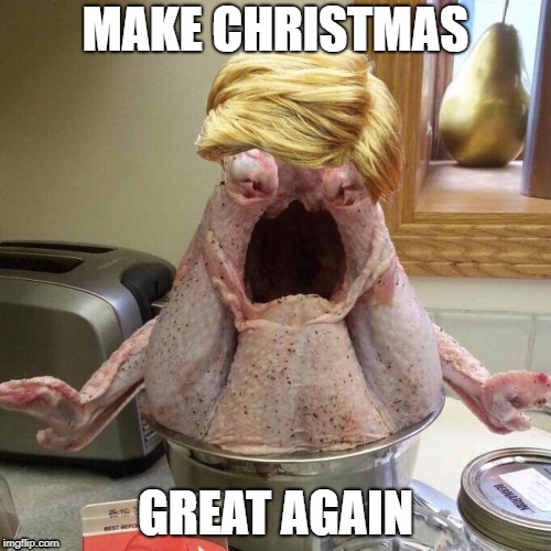 Donald Trump Makes Christmas Great Again | MAKE CHRISTMAS; GREAT AGAIN | image tagged in turkey trump,make america great again,parody,politics,president of the united states | made w/ Imgflip meme maker