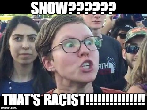 Angry sjw | SNOW?????? THAT'S RACIST!!!!!!!!!!!!!!! | image tagged in angry sjw | made w/ Imgflip meme maker