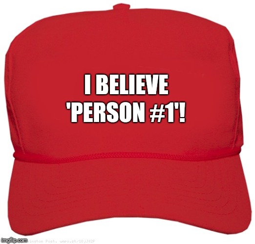 blank red MAGA hat | 'PERSON #1'! I BELIEVE | image tagged in blank red maga hat | made w/ Imgflip meme maker
