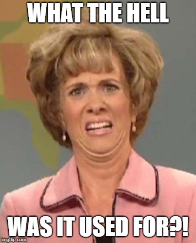 Disgusted Kristin Wiig | WHAT THE HELL WAS IT USED FOR?! | image tagged in disgusted kristin wiig | made w/ Imgflip meme maker