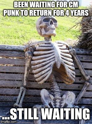 Waiting Skeleton Meme | BEEN WAITING FOR CM PUNK TO RETURN FOR 4 YEARS; ...STILL WAITING | image tagged in memes,waiting skeleton | made w/ Imgflip meme maker