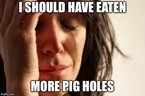 First World Problems Meme | I SHOULD HAVE EATEN MORE PIG HOLES | image tagged in memes,first world problems | made w/ Imgflip meme maker