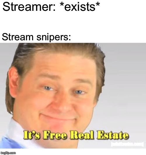 Streamer: *exists* Stream snipers: | image tagged in it's free real estate | made w/ Imgflip meme maker