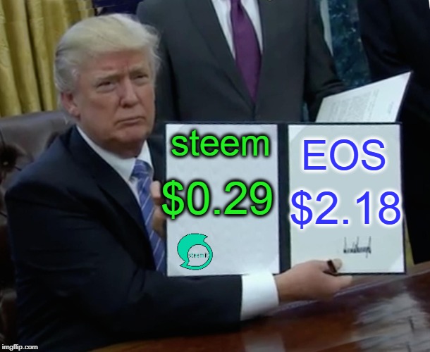 Trump Bill Signing Meme | steem; EOS; $0.29; $2.18 | image tagged in memes,trump bill signing | made w/ Imgflip meme maker