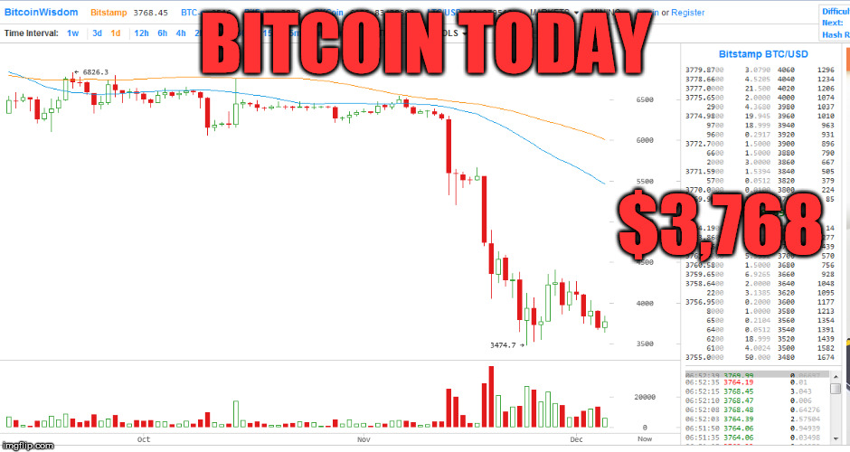 BITCOIN TODAY; $3,768 | made w/ Imgflip meme maker