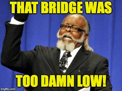Too Damn High Meme | THAT BRIDGE WAS TOO DAMN LOW! | image tagged in memes,too damn high | made w/ Imgflip meme maker