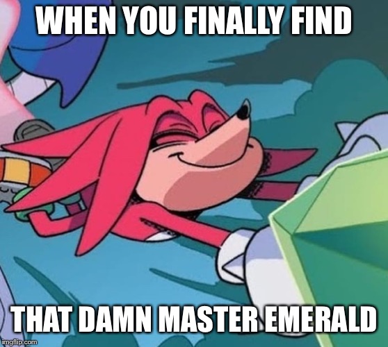 WHEN YOU FINALLY FIND; THAT DAMN MASTER EMERALD | image tagged in satsified knuckles | made w/ Imgflip meme maker