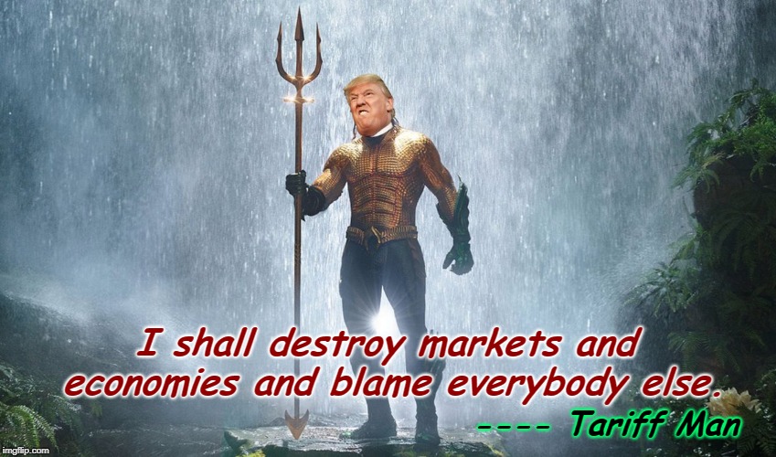 U.S. Steel stock has dropped 60% since Trump's tariffs were announced. Way to go! | I shall destroy markets and economies and blame everybody else. ---- Tariff Man | image tagged in trump,tariff,markets,economy,destroy | made w/ Imgflip meme maker