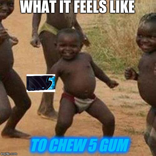 Third World Success Kid Meme | WHAT IT FEELS LIKE; TO CHEW 5 GUM | image tagged in memes,third world success kid | made w/ Imgflip meme maker
