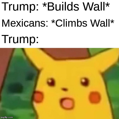 Surprised Pikachu | Trump: *Builds Wall*; Mexicans: *Climbs Wall*; Trump: | image tagged in memes,surprised pikachu,mexico,mexican,donald trump,trump | made w/ Imgflip meme maker