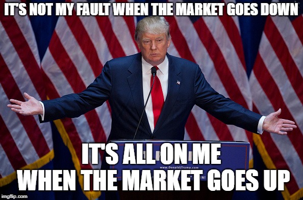 Donald Trump | IT'S NOT MY FAULT WHEN THE MARKET GOES DOWN IT'S ALL ON ME WHEN THE MARKET GOES UP | image tagged in donald trump | made w/ Imgflip meme maker