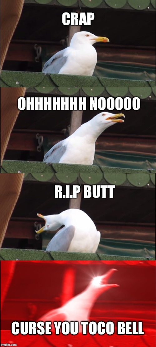 Inhaling Seagull Meme | CRAP; OHHHHHHH NOOOOO; R.I.P BUTT; CURSE YOU TOCO BELL | image tagged in memes,inhaling seagull | made w/ Imgflip meme maker