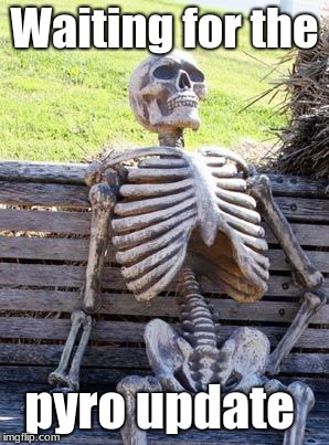 Waiting Skeleton Meme | Waiting for the; pyro update | image tagged in memes,waiting skeleton | made w/ Imgflip meme maker
