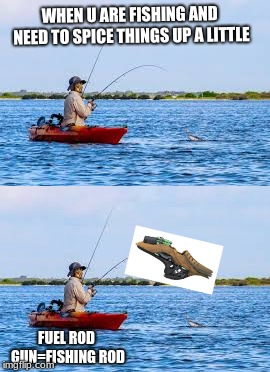 Only Halo Players will get this | WHEN U ARE FISHING AND NEED TO SPICE THINGS UP A LITTLE; FUEL ROD GUN=FISHING ROD | image tagged in funny,memes | made w/ Imgflip meme maker