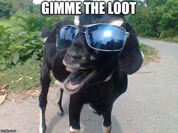 Hell Yeah Goat! | GIMME THE LOOT | image tagged in hell yeah goat | made w/ Imgflip meme maker