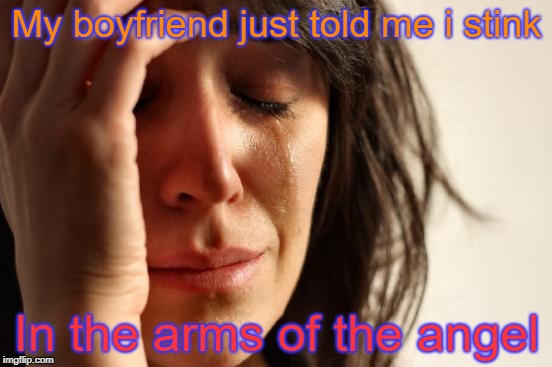 First World Problems | My boyfriend just told me i stink; In the arms of the angel | image tagged in memes,first world problems | made w/ Imgflip meme maker