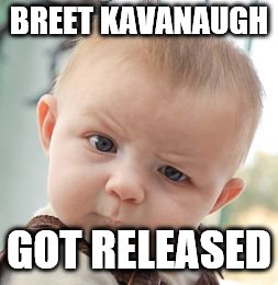 Skeptical Baby | BREET KAVANAUGH; GOT RELEASED | image tagged in memes,skeptical baby | made w/ Imgflip meme maker