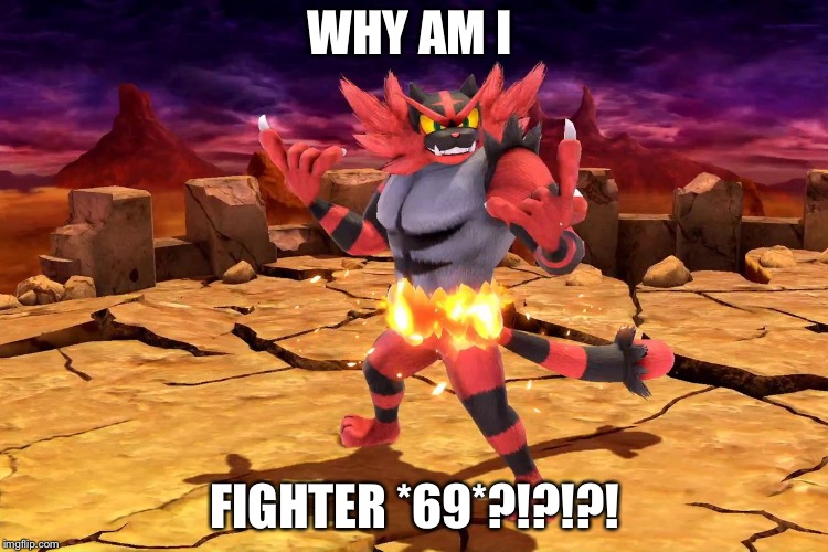 Incineroar | WHY AM I; FIGHTER *69*?!?!?! | image tagged in super smash bros | made w/ Imgflip meme maker