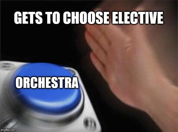 Blank Nut Button Meme | GETS TO CHOOSE ELECTIVE; ORCHESTRA | image tagged in memes,blank nut button | made w/ Imgflip meme maker