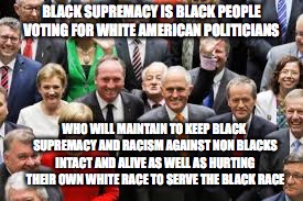 BLACK SUPREMACY IS BLACK PEOPLE VOTING FOR WHITE AMERICAN POLITICIANS; WHO WILL MAINTAIN TO KEEP BLACK SUPREMACY AND RACISM AGAINST NON BLACKS INTACT AND ALIVE AS WELL AS HURTING THEIR OWN WHITE RACE TO SERVE THE BLACK RACE | image tagged in black supremacy memes | made w/ Imgflip meme maker