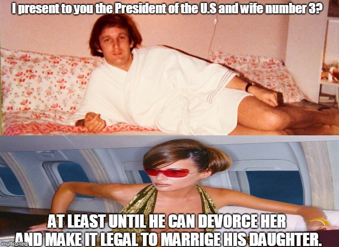 Potus and flotus | I present to you the President of the U.S and wife number 3? AT LEAST UNTIL HE CAN DEVORCE HER AND MAKE IT LEGAL TO MARRIGE HIS DAUGHTER. | image tagged in trump,replaceable wife | made w/ Imgflip meme maker