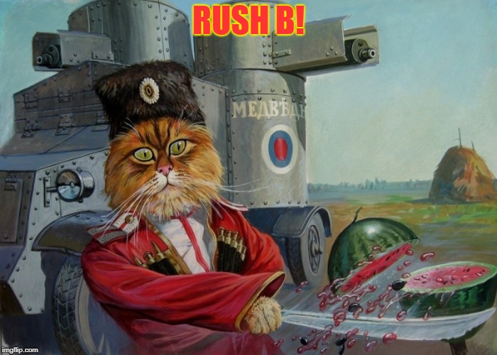 Russian cat | RUSH B! | image tagged in russian cat | made w/ Imgflip meme maker