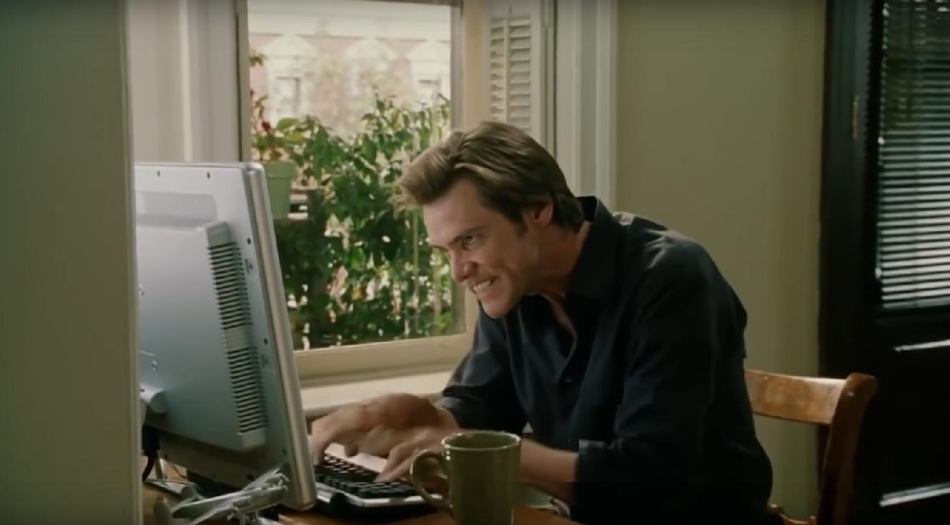 Bruce Almighty typing Blank Meme Template