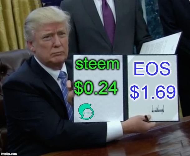 Trump Bill Signing Meme | steem; EOS; $0.24; $1.69 | image tagged in memes,trump bill signing | made w/ Imgflip meme maker