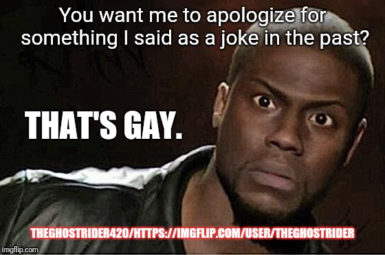 Yeah, I said it. |  You want me to apologize for something I said as a joke in the past? THAT'S GAY. THEGHOSTRIDER420/HTTPS://IMGFLIP.COM/USER/THEGHOSTRIDER | image tagged in kevin hart,gay,academy awards,sjws,offended,funny | made w/ Imgflip meme maker
