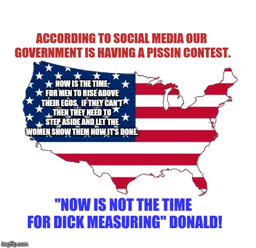 Pissin In The Wind | ACCORDING TO SOCIAL MEDIA OUR GOVERNMENT IS HAVING A PISSIN CONTEST. NOW IS THE TIME FOR MEN TO RISE ABOVE THEIR EGOS.  IF THEY CAN'T THEN THEY NEED TO STEP ASIDE AND LET THE WOMEN SHOW THEM HOW IT'S DONE. "NOW IS NOT THE TIME FOR DICK MEASURING" DONALD! | image tagged in human rights hypocracy,memes,meme,men vs women,strong women,difference between men and women | made w/ Imgflip meme maker