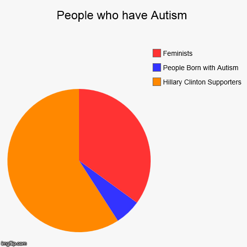 People who have Autism | Hillary Clinton Supporters, People Born with Autism, Feminists | image tagged in funny,pie charts | made w/ Imgflip chart maker
