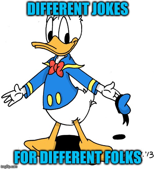 donald duck shrugs | DIFFERENT JOKES FOR DIFFERENT FOLKS | image tagged in donald duck shrugs | made w/ Imgflip meme maker