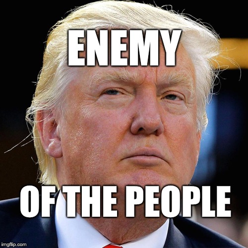 Trump, enemy of the people. | ENEMY; OF THE PEOPLE | image tagged in trump,enemyofthepeople,conman,tyrant | made w/ Imgflip meme maker