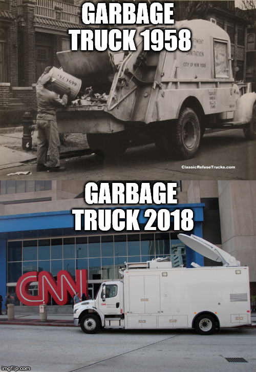 GARBAGE TRUCK 1958; GARBAGE TRUCK 2018 | image tagged in garbage trucks | made w/ Imgflip meme maker