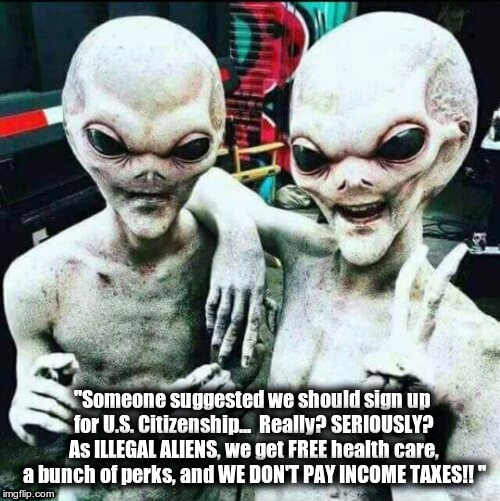 Illegal Aliens | image tagged in illegal aliens,income taxes,free health care,citizenship,illegal immigrants | made w/ Imgflip meme maker