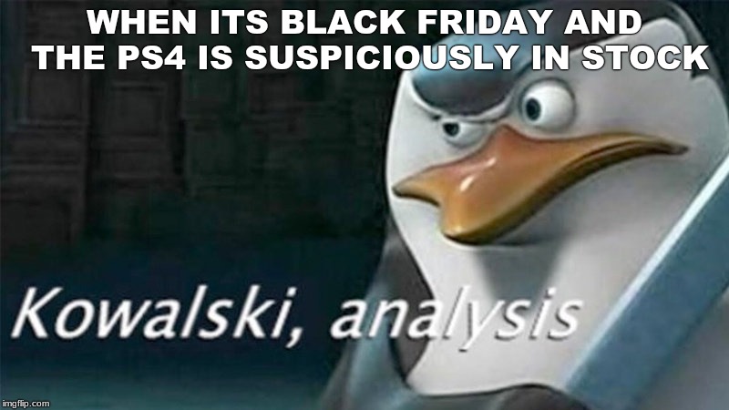 WHEN ITS BLACK FRIDAY AND THE PS4 IS SUSPICIOUSLY IN STOCK | image tagged in kowalski analysis | made w/ Imgflip meme maker