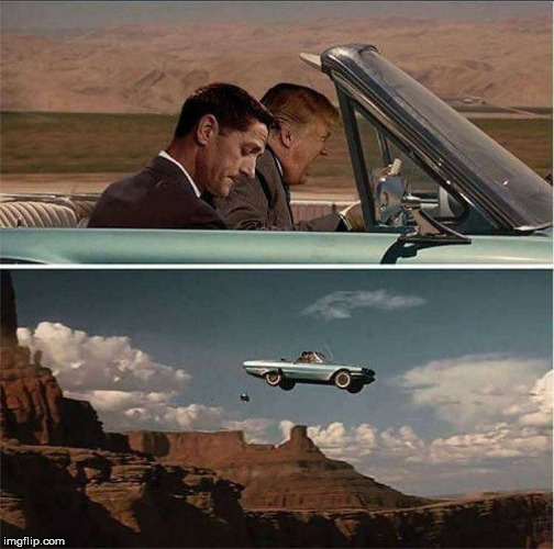 image tagged in trump ryan driving off cliff | made w/ Imgflip meme maker