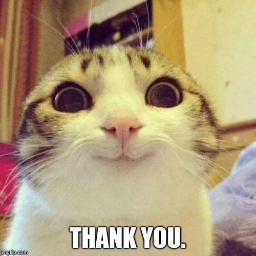 Smiling Cat Meme | THANK YOU. | image tagged in memes,smiling cat | made w/ Imgflip meme maker