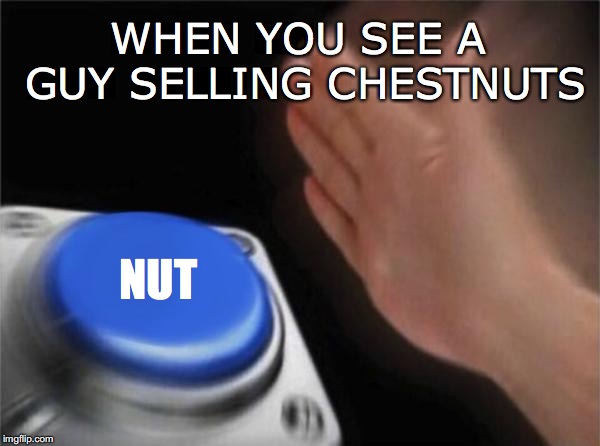 Blank Nut Button | WHEN YOU SEE A GUY SELLING CHESTNUTS; NUT | image tagged in memes,blank nut button | made w/ Imgflip meme maker