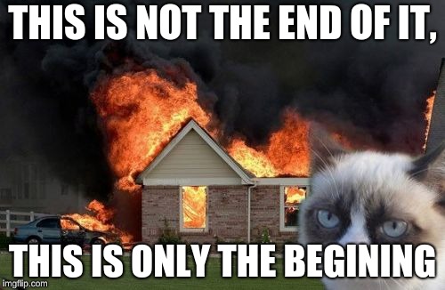 Burn Kitty Meme | THIS IS NOT THE END OF IT, THIS IS ONLY THE BEGINING | image tagged in memes,burn kitty,grumpy cat | made w/ Imgflip meme maker