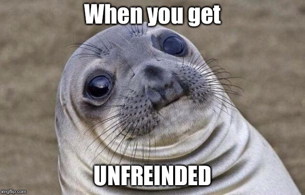 Awkward Moment Sealion Meme | When you get; UNFREINDED | image tagged in memes,awkward moment sealion | made w/ Imgflip meme maker