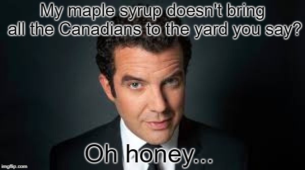 I, ShawarmaHead, am campaigning to make this an official meme template called ‘The Passive Aggressive Canadian’ | My maple syrup doesn't bring all the Canadians to the yard you say? Oh honey... | image tagged in passive aggressive,canadian,maple syrup | made w/ Imgflip meme maker